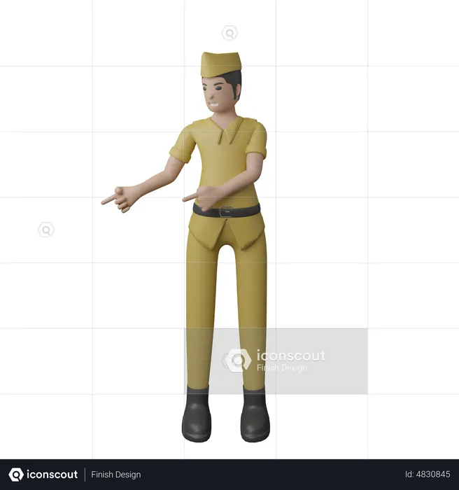 Indonesian man pointing fingers on right side  3D Illustration