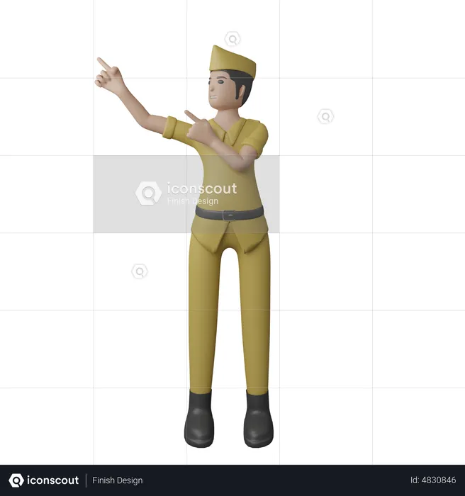 Indonesian man pointing fingers on right side  3D Illustration