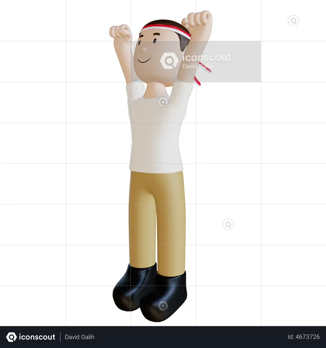 Indonesian man raising both hands  3D Illustration