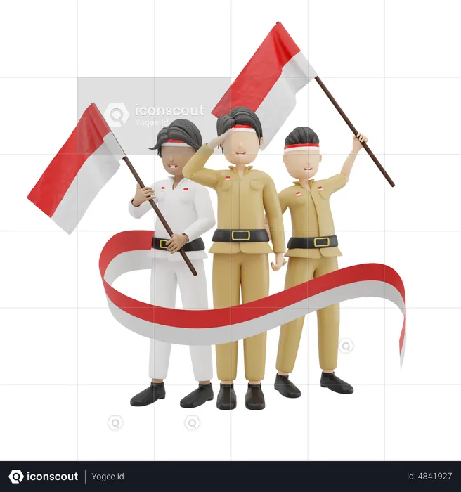 Indonesian People Celebrating Independence Day  3D Illustration