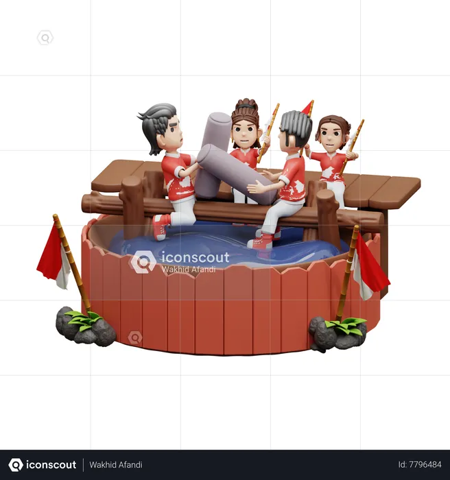 Indonesian People Playing Smack Game  3D Illustration