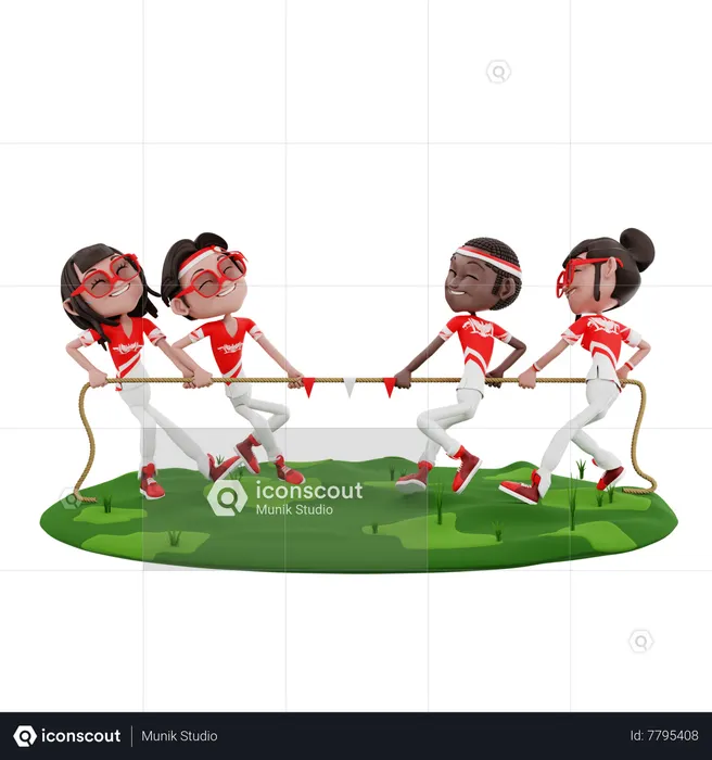 Indonesian people playing Tug of war  3D Icon