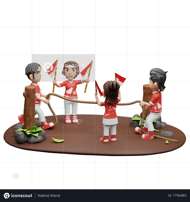 Indonesian People Playing Tug Of War  3D Illustration