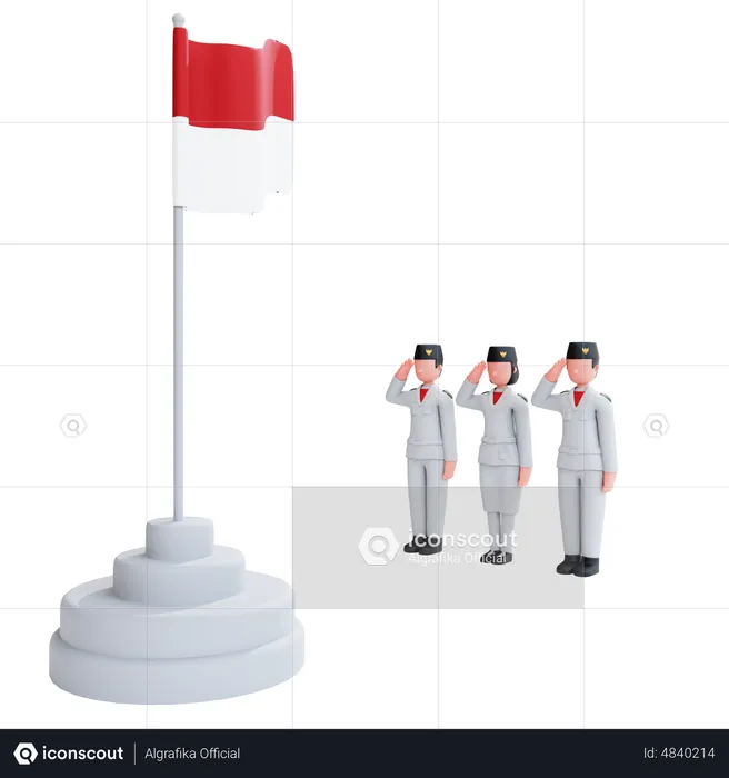 Indonesian People Saluting On Independence Day  3D Illustration