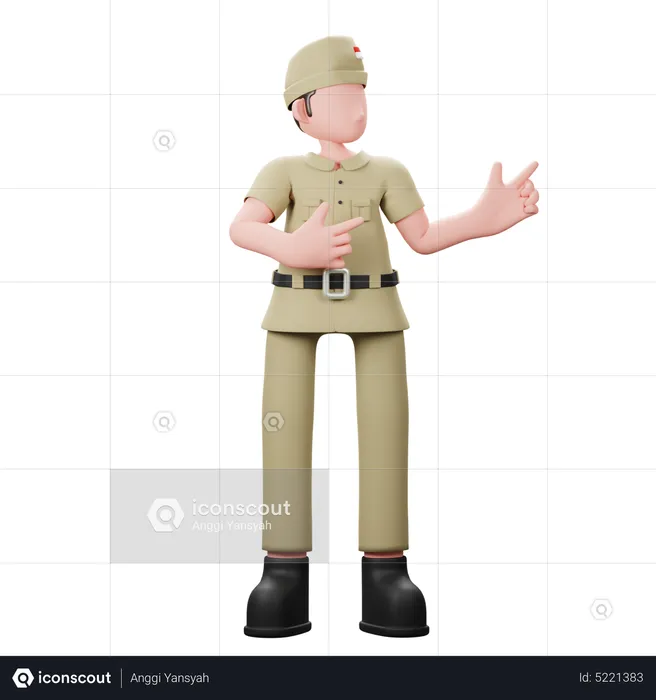 Indonesian veteran pointing fingers  3D Illustration