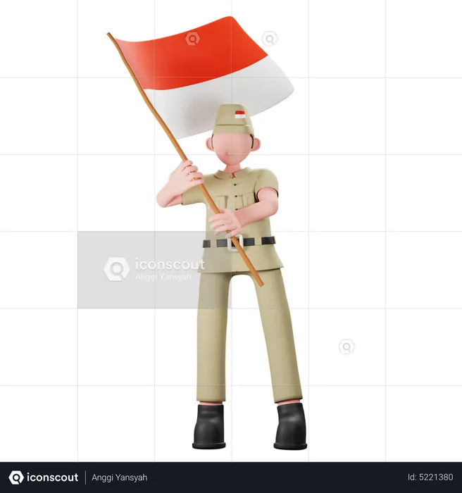Indonesian veteran with country flag  3D Illustration