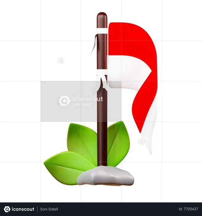 Indonesian Waving Flag  3D Icon
