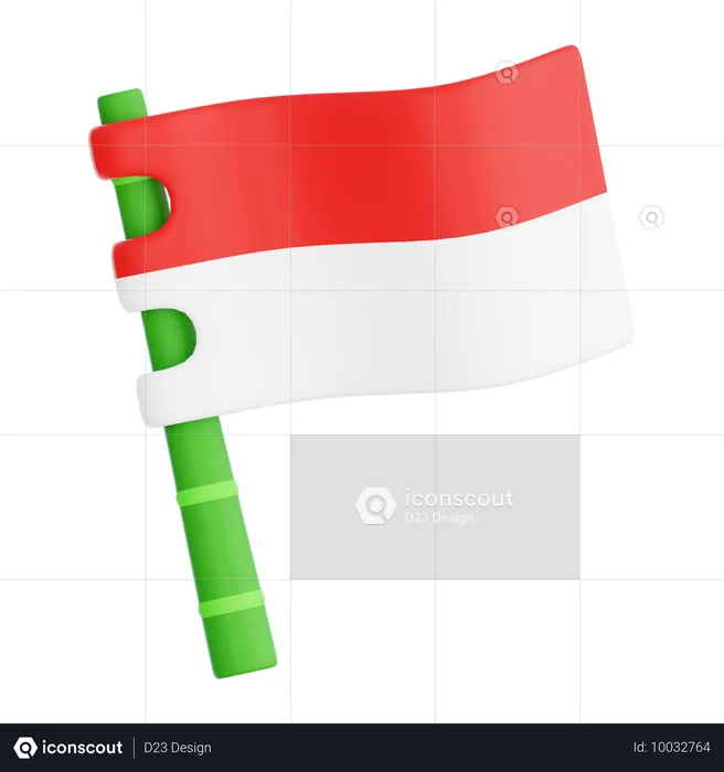 Indonesien Flagge auf Bambus Speer  3D Icon