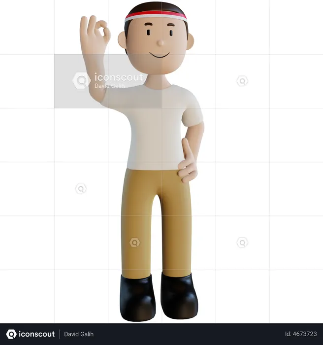 Homme indonésien avec un geste correct  3D Illustration