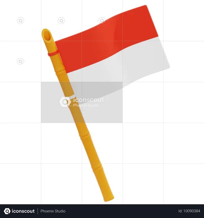 Indonesische Flagge auf Bambus  3D Icon