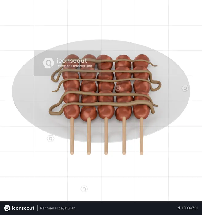 Indonesisches Essen Satay auf einem Teller  3D Icon