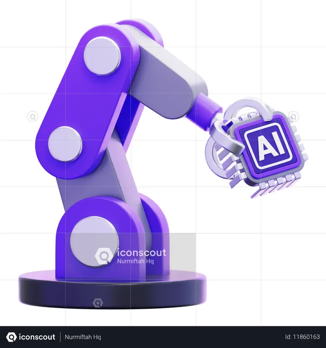 Industrial Robotics Arm Holding Artificial Intelligence Chip  3D Icon
