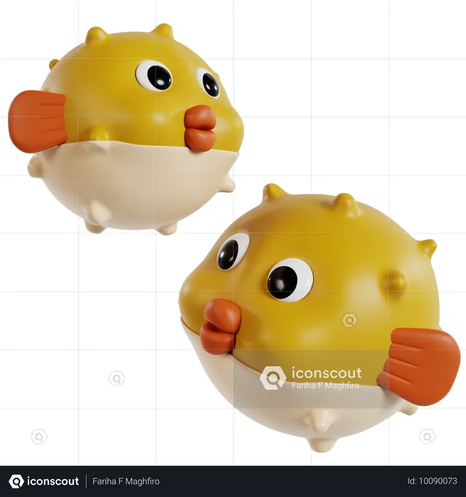 Inflated Puffer Fish  3D Icon