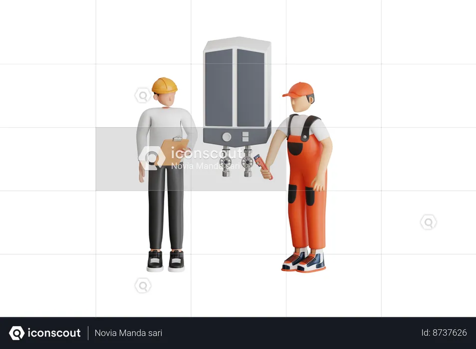 Ingeniero profesional reparando calderas  3D Illustration