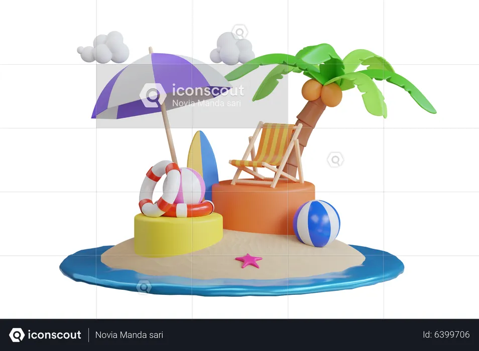 Insel mit Sommerausstattung  3D Illustration