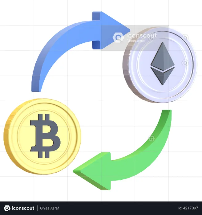 Intercambio de bitcoin a ethereum  3D Illustration