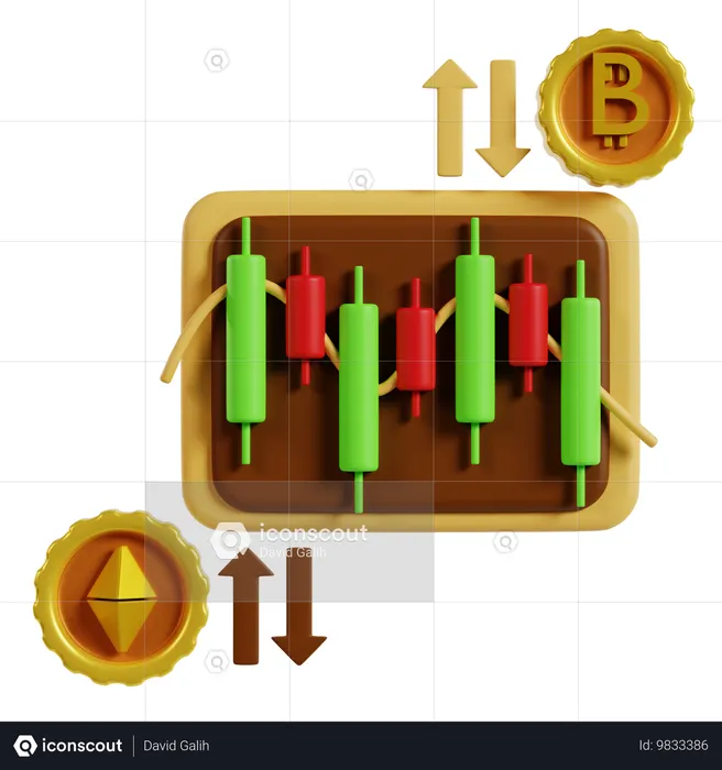 Interface de negociação de criptomoeda Bitcoin  3D Icon