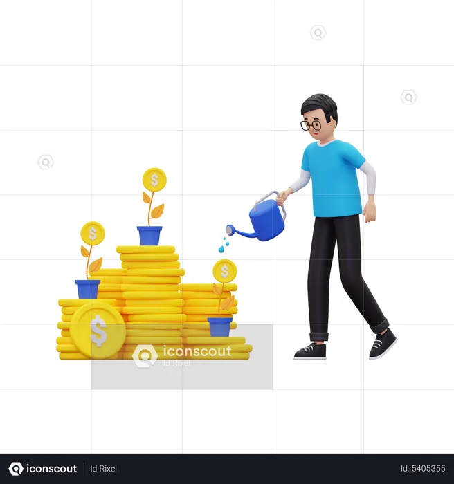 Investidor aumentando o dinheiro de investimento  3D Illustration