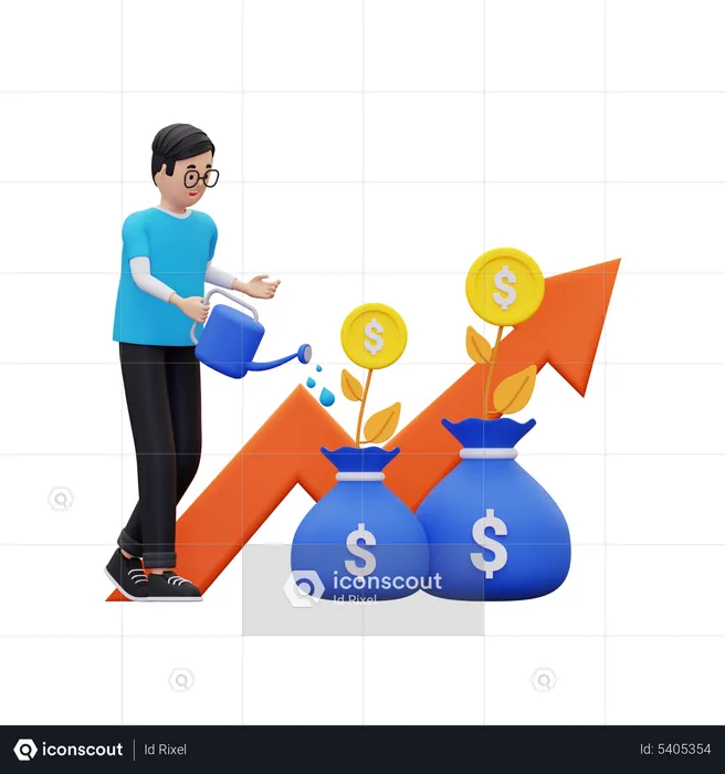 Investidor aumentando o dinheiro de investimento  3D Illustration