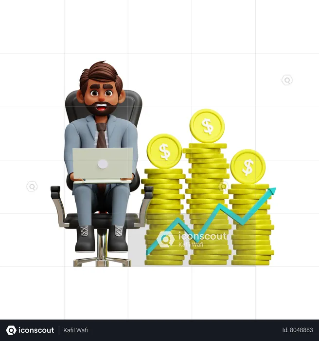 Investidor masculino que investe muito dólar no mercado  3D Illustration