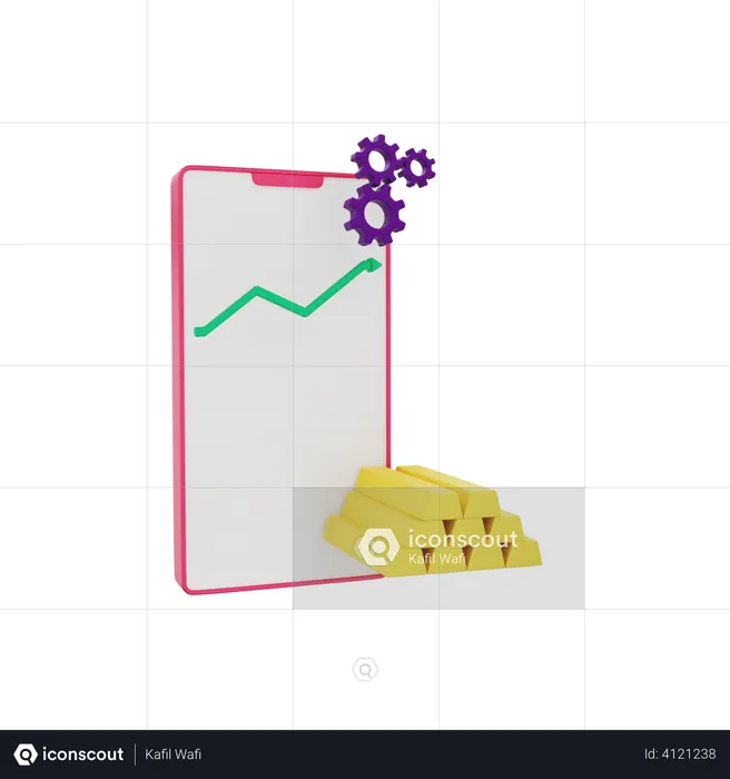 Investment chart is seen on the mobile gold bullion growing  3D Illustration