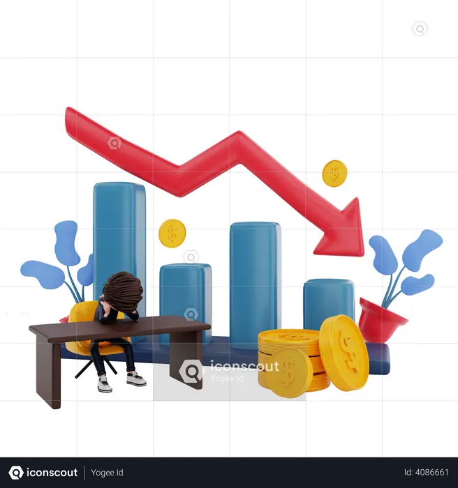 Investor Getting loss in investment  3D Illustration