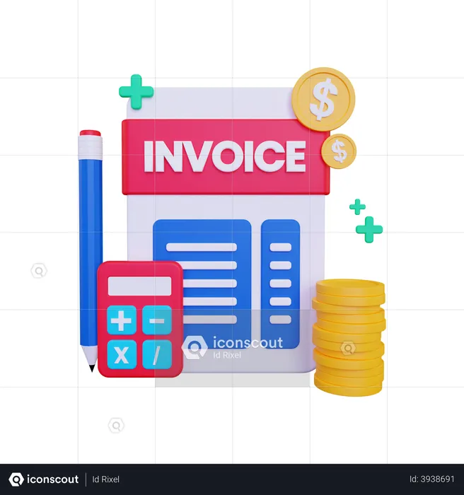 Invoice with a calculator and coins concept  3D Illustration