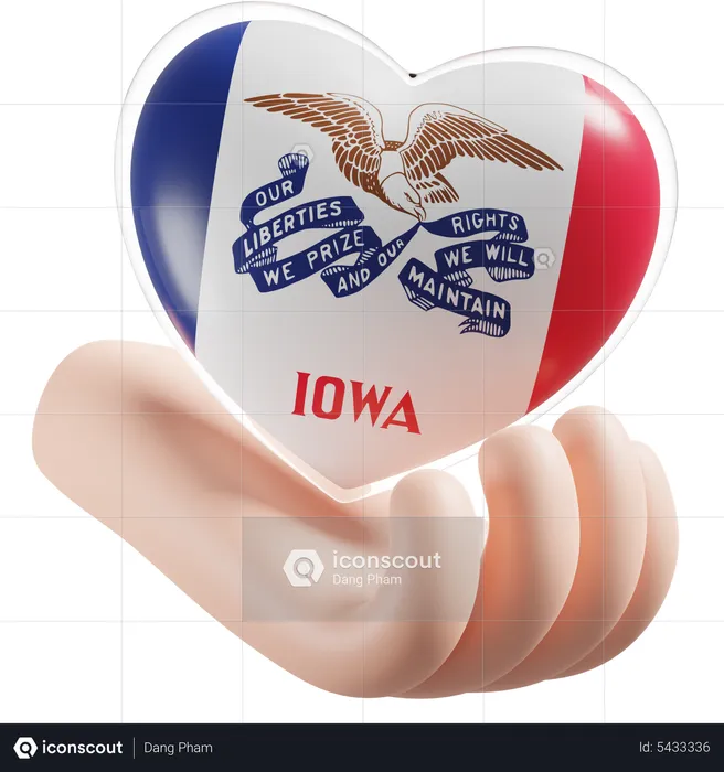 Iowa Flag Heart Hand Care Flag 3D Icon