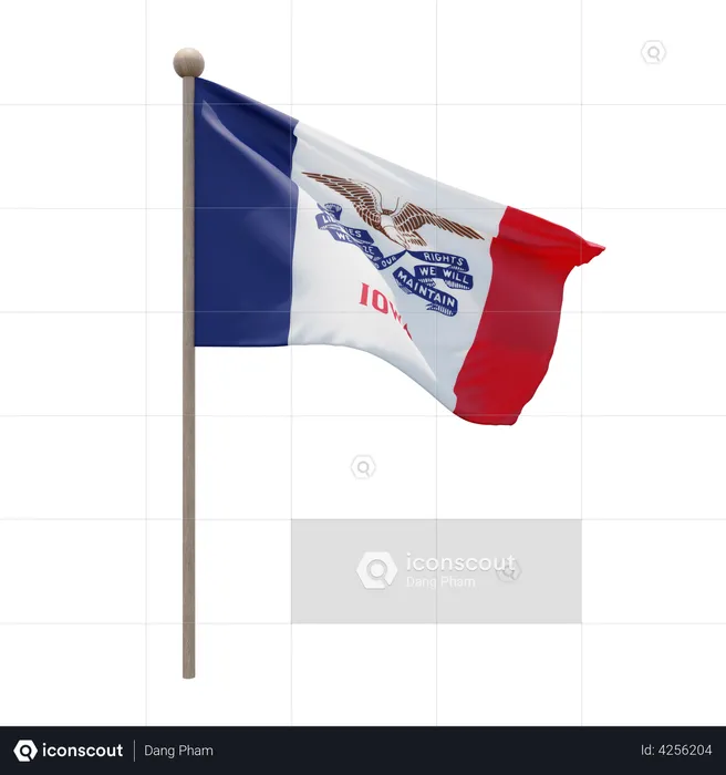 Iowa Flagpole Flag 3D Illustration