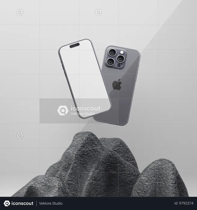 IPhone 15 Pro Max Hovering Above Rocky Terrain  3D Illustration