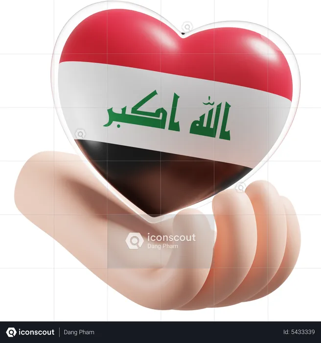 Iraq Flag Heart Hand Care Flag 3D Icon