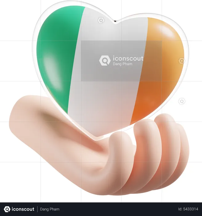Ireland Flag Heart Hand Care Flag 3D Icon
