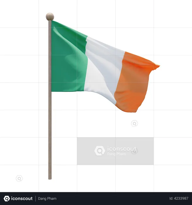 Ireland Flag Pole  3D Illustration