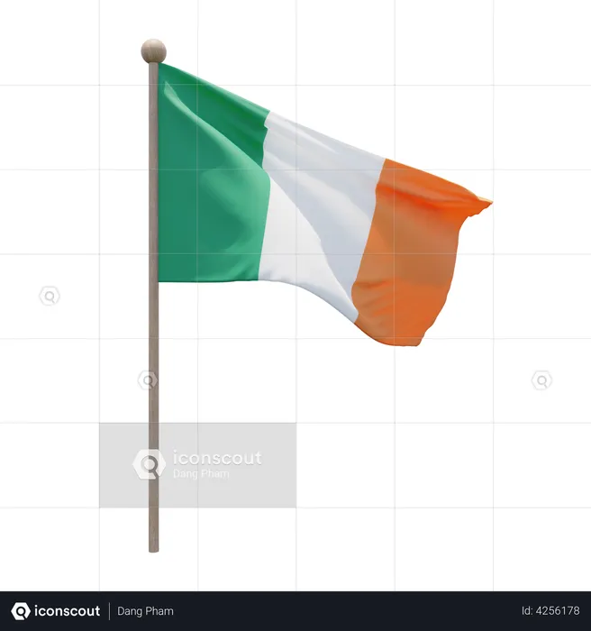 Ireland Flagpole Flag 3D Illustration