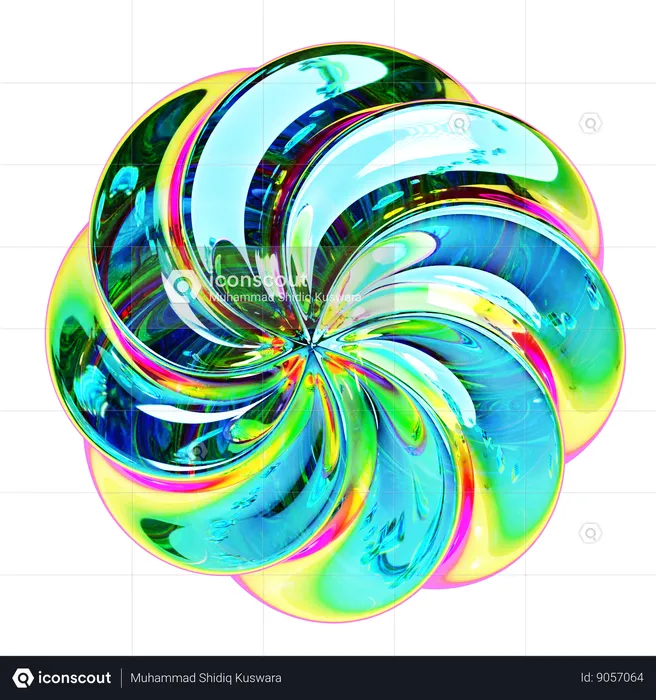 Iridescent Spiral Ball Abstract Shape  3D Icon