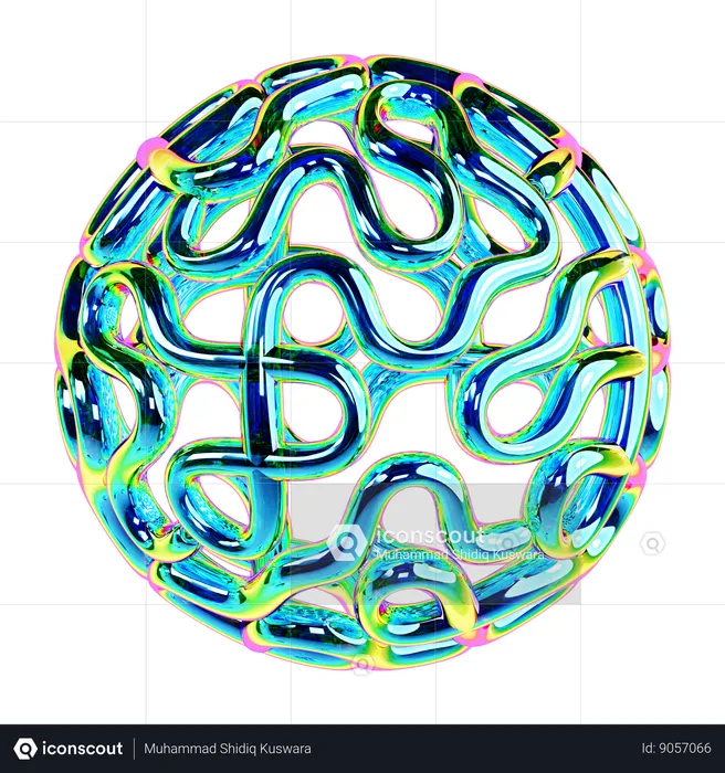 Iridescent Wire Sphere Abstract Shape  3D Icon