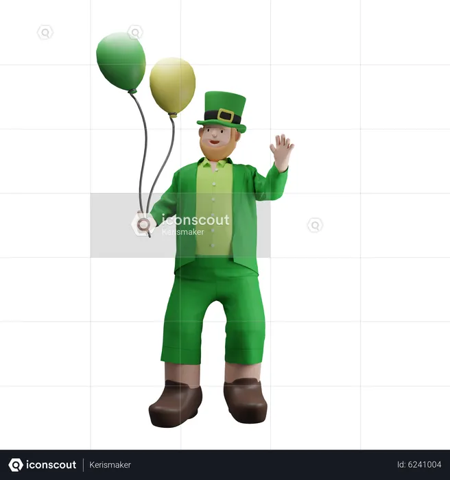 Irish man holding balloons  3D Illustration