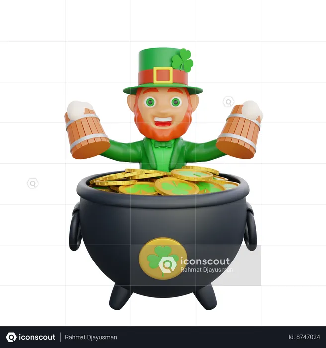 Irish Soldier Celebrating Patricks Day With Beer Mug And Gold Coins  3D Illustration