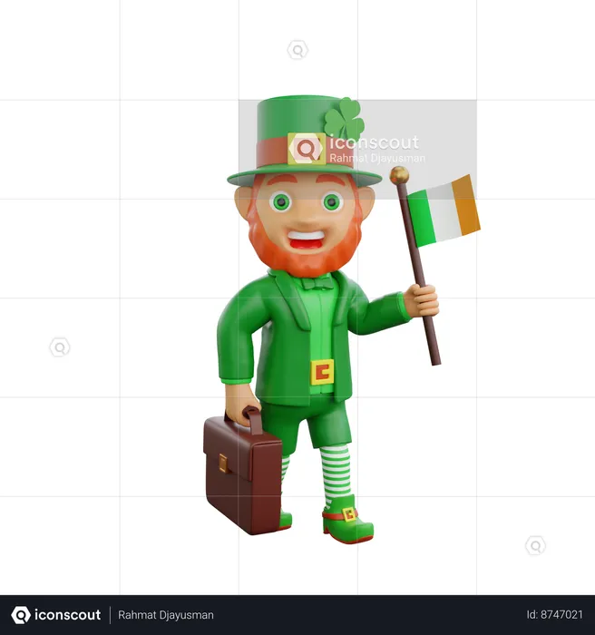 Irish Soldier holding flag  3D Illustration