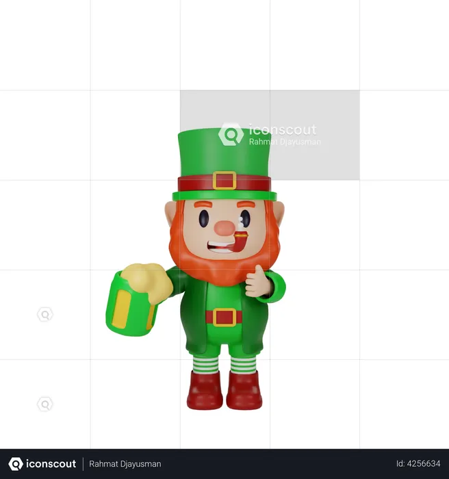 Irishman holding beer cup  3D Illustration