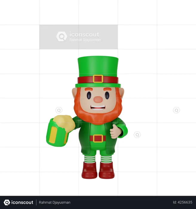 Irishman holding drink cup  3D Illustration