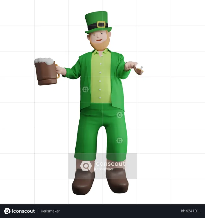 Irishman holding drink cup  3D Illustration