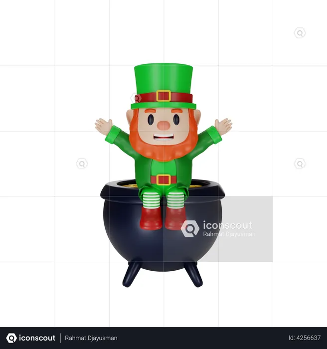 Irishman sitting on coin pot  3D Illustration