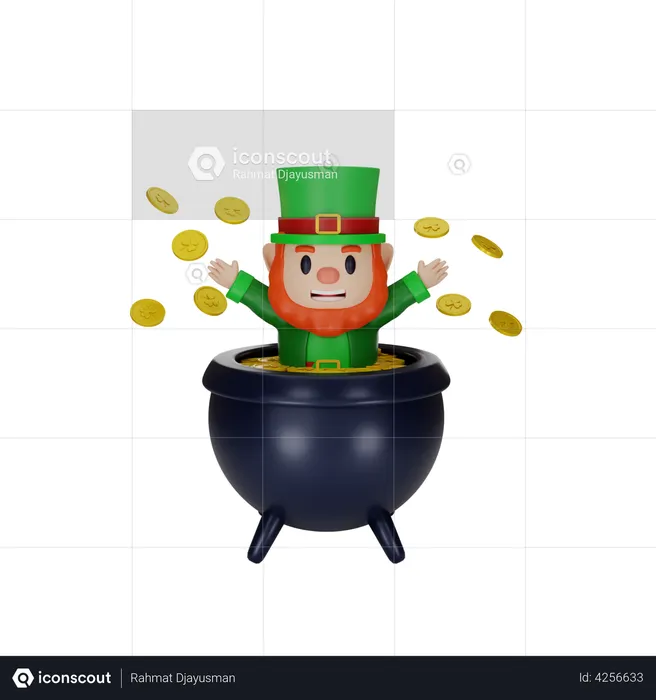 Irishman standing in money pot  3D Illustration