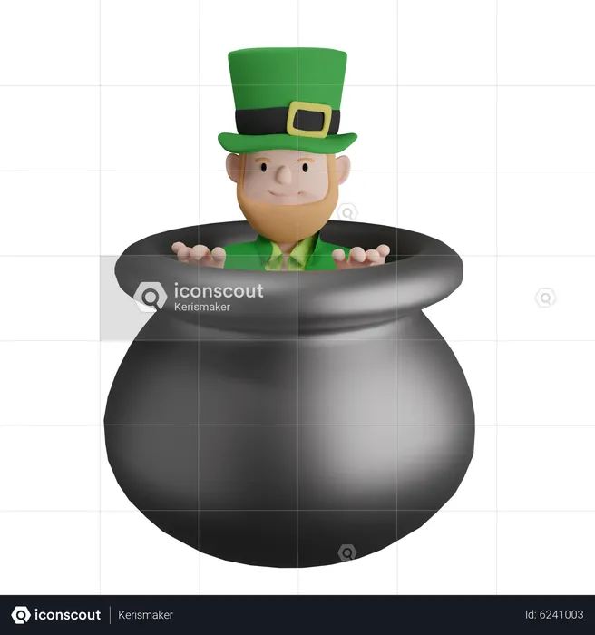 Irishman standing in money pot  3D Illustration