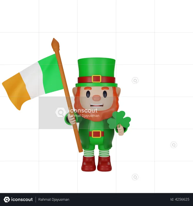 Irlandais tenant le drapeau irlandais  3D Illustration