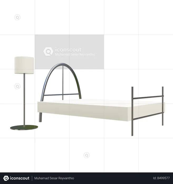 Iron Bed And Floor Lamp  3D Icon