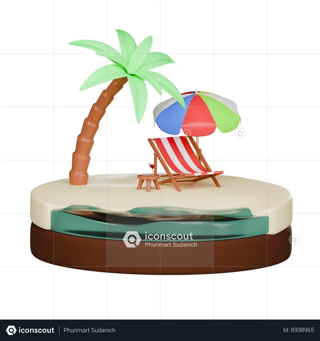 Isla de playa  3D Icon