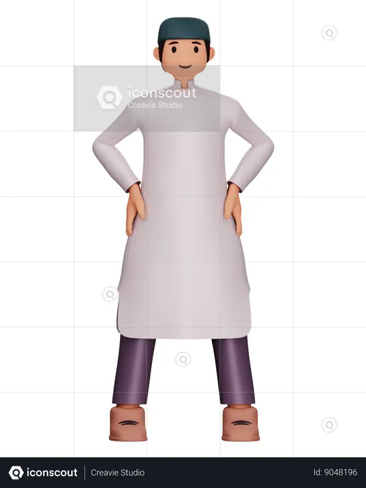 Islamic Boy Is Keeping Hand On Waist  3D Illustration