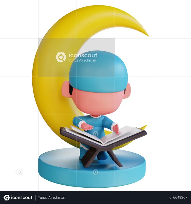 Islamic boy reading Quran book  3D Illustration